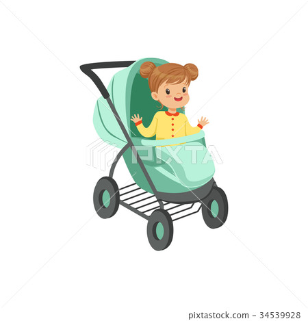 Adorable little girl sitting in an turquoise baby 34539928