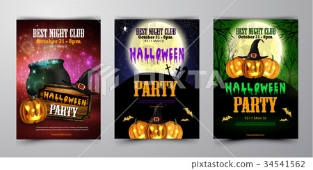 Halloween party flyer with pumpkins Halloween party flyer with pumpkins 34541562