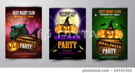 Halloween party flyer with pumpkins Halloween party flyer with pumpkins 34541568