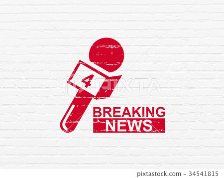 News concept: Breaking News And Microphone on wall 34541815
