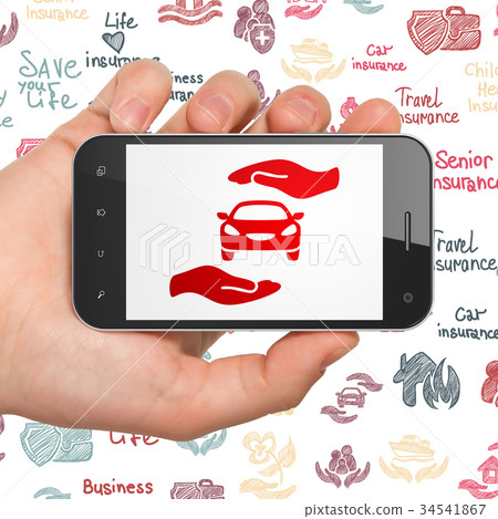 Insurance concept: Hand Holding Smartphone with 34541867