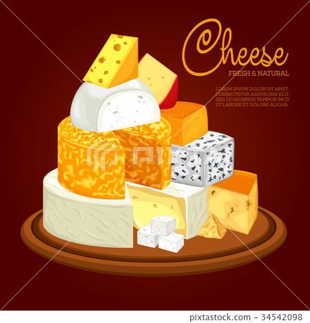 Plate with different types of sliced cheese 34542098