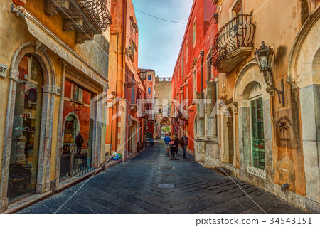 Old street in Taormina, Sicily, Italy 34543151