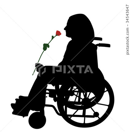 Disabled person in wheelchair with red rose 34543647