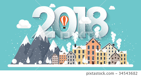 Vector illustration. 2018 winter urban landscape 34543682