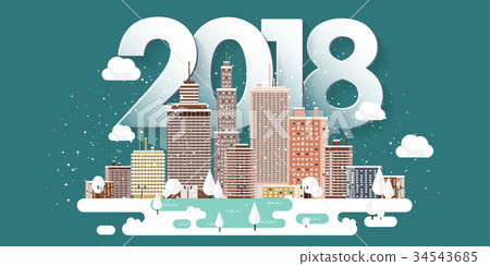 Vector illustration. 2018 winter urban landscape 34543685