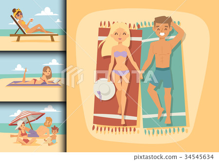People on beach outdoors, summer lifestyle family 34545634