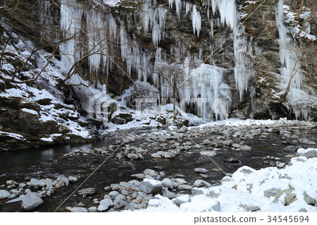 埼玉縣秩父三十錘的冰柱/秩父的Misotsuchi的icles 34545694