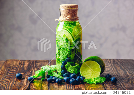 Infused Water with Lime, Mint and Blueberry. 34546051