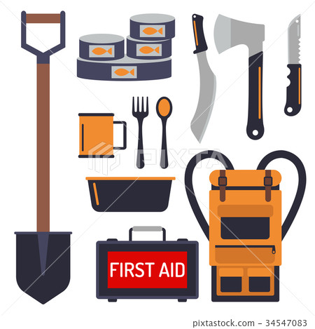 Survival emergency kit for evacuation vector Survival emergency kit for evacuation vector 34547083