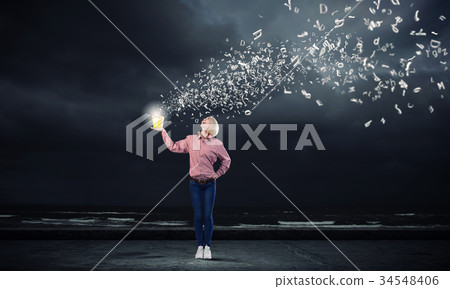 Woamn splashing charcters from bucket Woamn splashing charcters from bucket 34548406