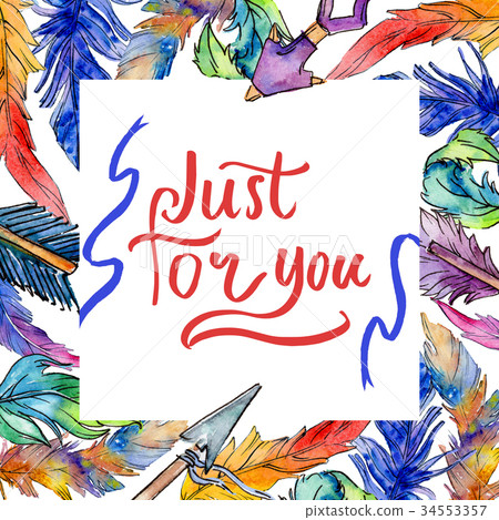 Watercolor bird feather wreath from wing. 34553357