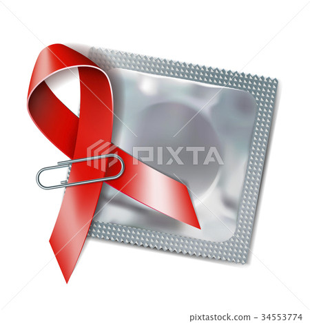 Red ribbon with a condom Red ribbon with a condom 34553774
