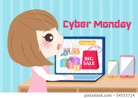 woman with cyber monday woman with cyber monday 34555714