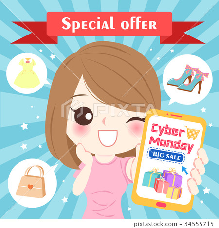 woman with cyber monday woman with cyber monday 34555715