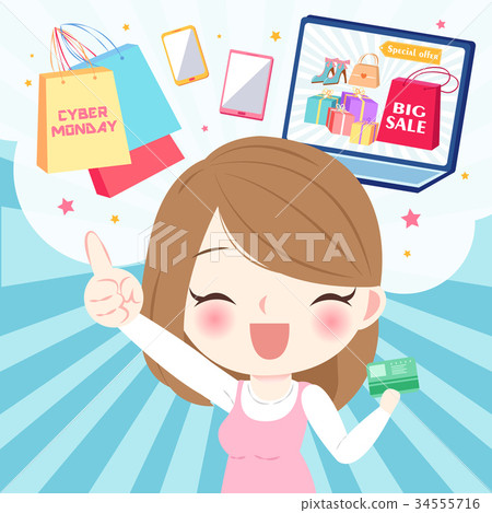 woman with cyber monday woman with cyber monday 34555716