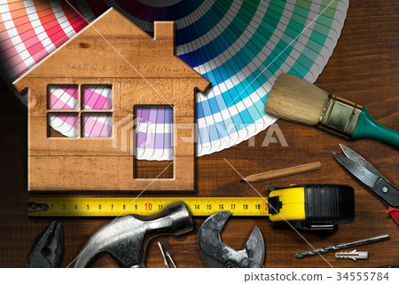 Home Improvement Concept - Work Tools and House 34555784