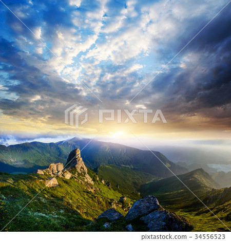 Beautiful sunny day is in mountain landscape. 34556523