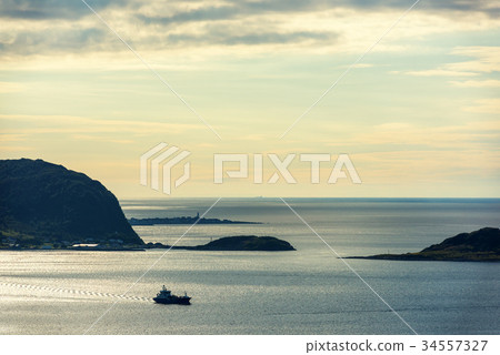 Colorful sunset in Alesund port town 34557327