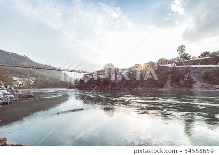 Cityscape of Rishikesh at sunset 34558659