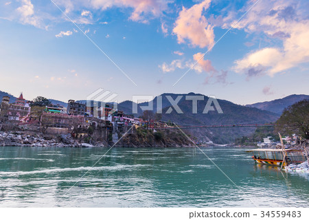 Cityscape of Rishikesh at sunset 34559483