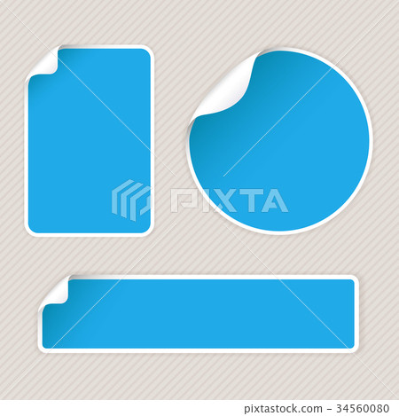 Blue sticker labels with white corner on gray 34560080