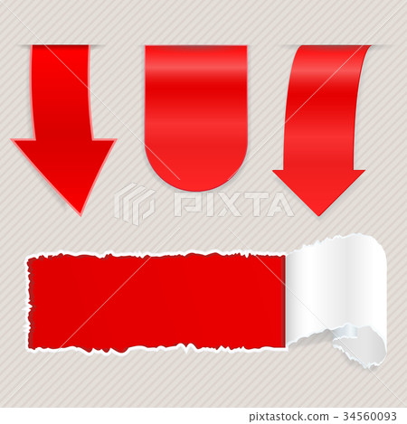 Red arrow label stickers on gray background 34560093