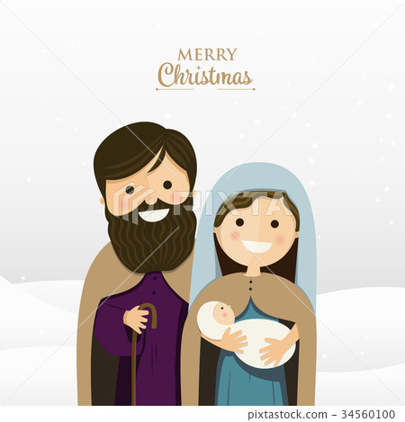 Merry Christmas greeting with Holy family Merry Christmas greeting with Holy family 34560100
