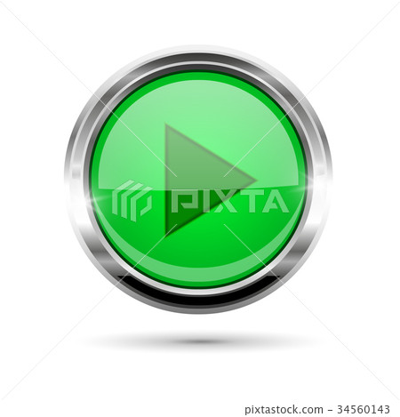 Green glass play button with chrome frame 34560143