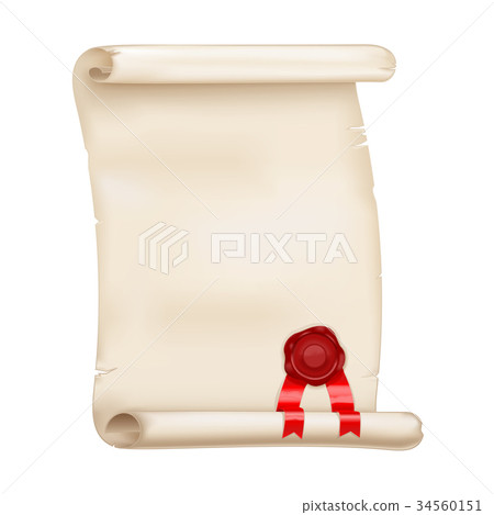 Parchment scroll with red sealing wax 34560151
