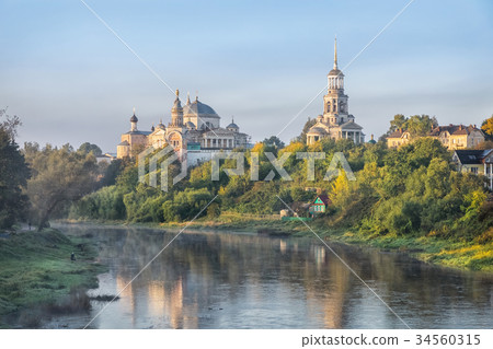 Monastery and Tvertsa river in morning in Torzhok Monastery and Tvertsa river in morning in Torzhok 34560315