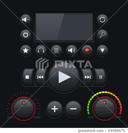 Set of media interface buttons with display Set of media interface buttons with display 34560475
