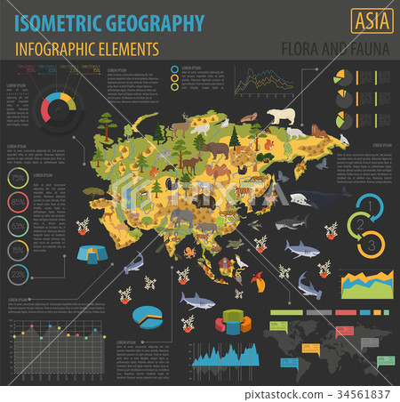 Isometric Asian flora and fauna map constructor 34561837