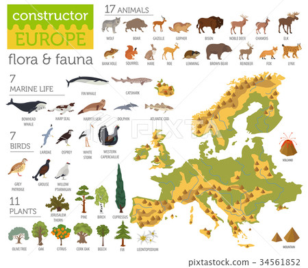 Flat European flora and fauna map constructor Flat European flora and fauna map constructor 34561852