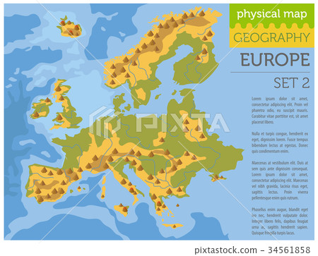 Flat Europe physical map constructor elements  34561858