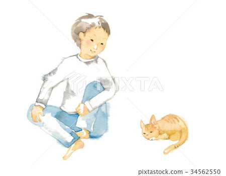 Brother and tabby cat 34562550