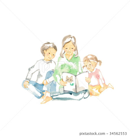 Storytelling, mother and brother, sister, cover cat 34562553