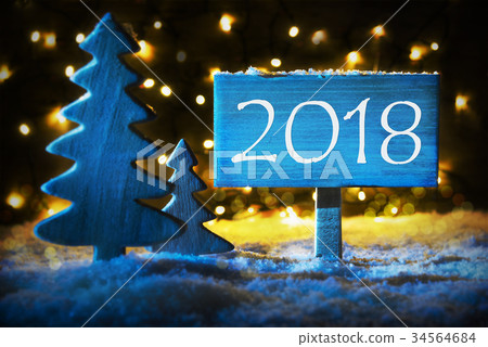 Blue Christmas Tree, Text 2018 For Happy New Year 34564684