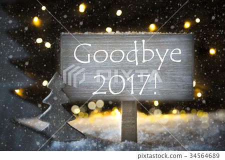White Christmas Tree, Text Goodbye 2017, Snowflake 34564689
