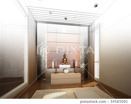 sketch design of interior buddha room - Stock Illustration [34565091 ...