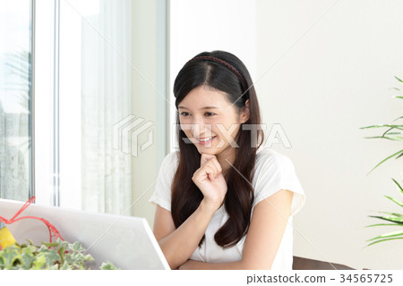 A woman enjoying a laptop computer A woman enjoying a laptop computer 34565725