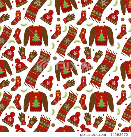 Winter apparel seamless pattern. Christmas clothes 34568470