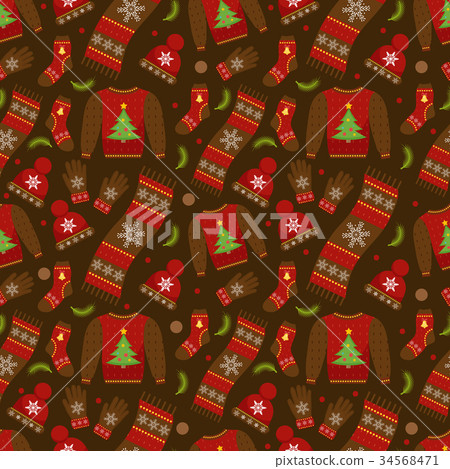 Winter apparel seamless pattern. Christmas clothes 34568471