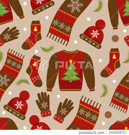 Winter apparel seamless pattern. Christmas clothes 34568472