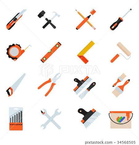 Construction repair tools flat icon set. 34568505