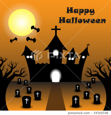 Halloween Silhouette Castle Under The Full Moon Halloween Silhouette Castle Under The Full Moon 34568596