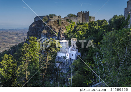 View to the plain from the city of Erice and Tower View to the plain from the city of Erice and Tower 34569366