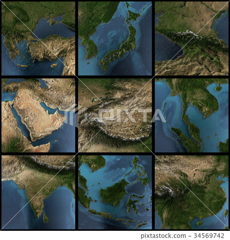 Asia 3d rendering map set Asia 3d rendering map set 34569742