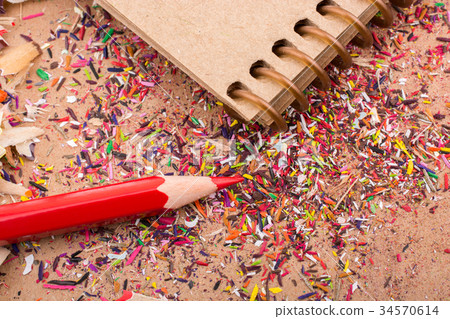 Red Color Pencil over pencil shavings Red Color Pencil over pencil shavings 34570614