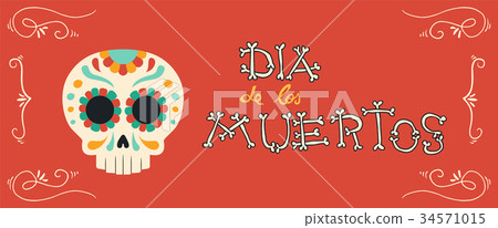 Day of the dead hand drawn sugar skull banner art 34571015